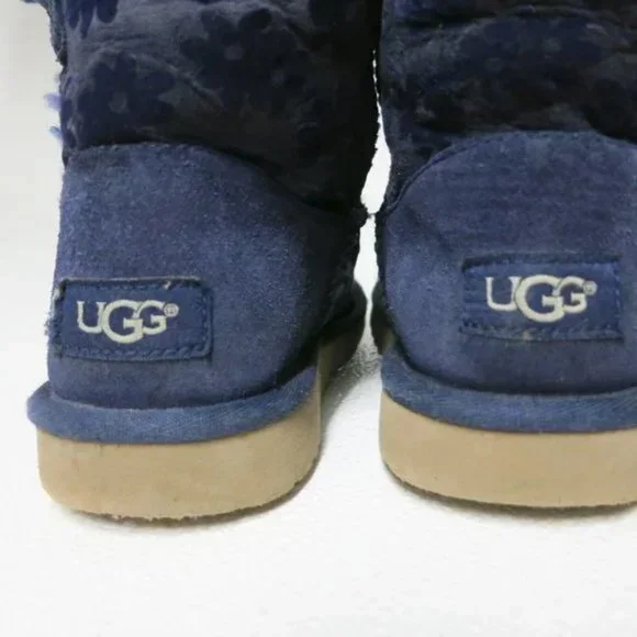 Ugg Australia Bailey Girls Button Flowers Boots Navy Footwear 1016950K Size 4 - Picture 5 of 6